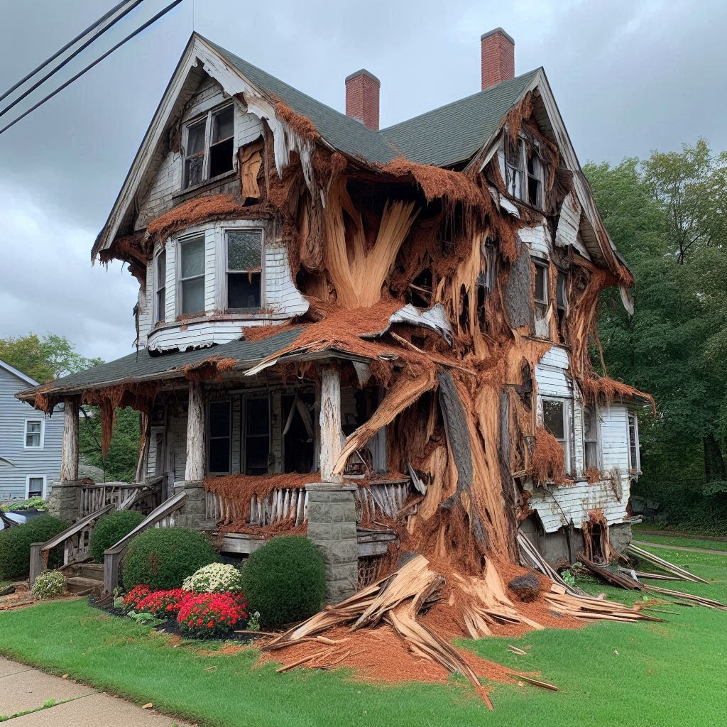 Damaged tree on an Powhatan home showing signs of disease and decay
